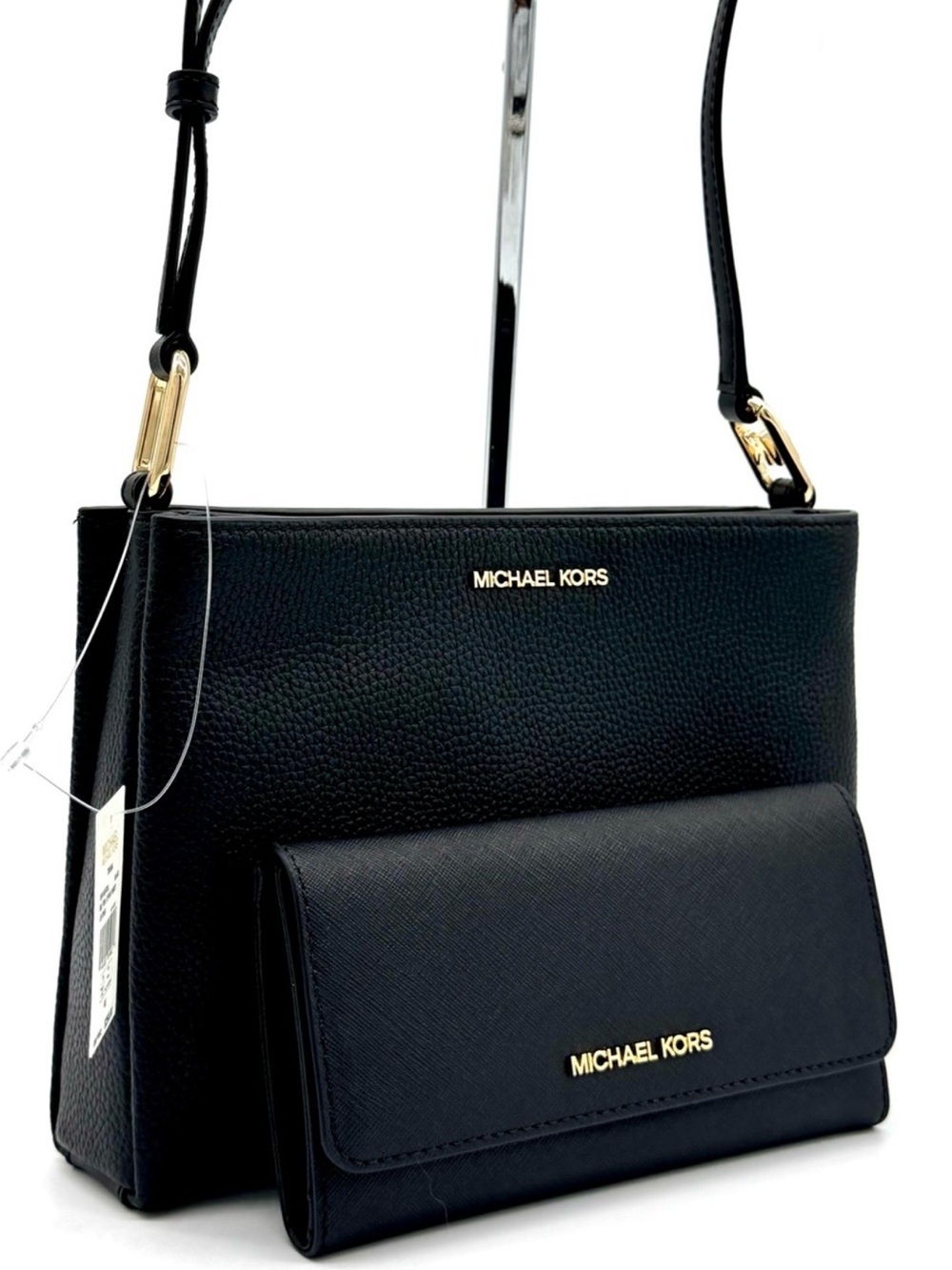 Michael Kors Trisha Medium Crossbody Bag w Matching Trifold Wallet Black/Gold